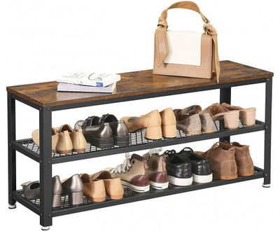 Shoe Rack with 2 Shelves 100 x 30 x 45 cm Rustic Brown and Black