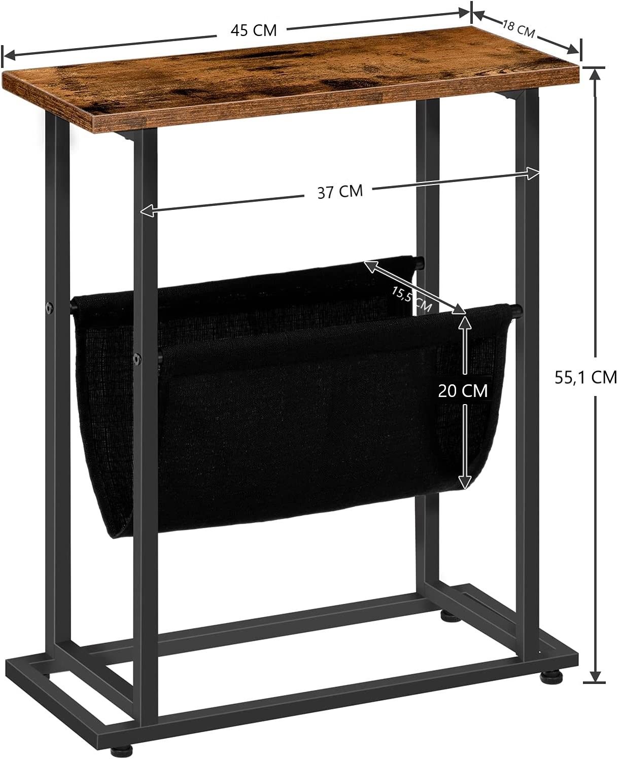 Industrial Side Table with Magazine Holder Sling and Metal Structure (Brown)