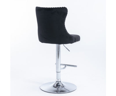2x Height Adjustable Swivel Bar Stool Velvet Studs Barstool with Footrest and Chromed Base- Black