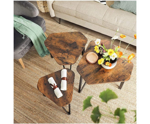 VASAGLE Nesting Coffee Table Set of 3 Rustic Brown and Black LNT14BXV1