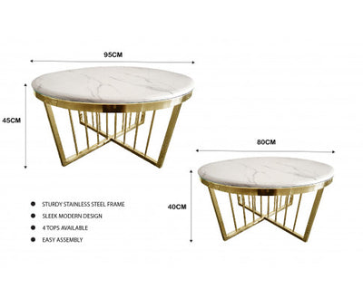 Salina Coffee Table 80cm Gold Base - White Marble