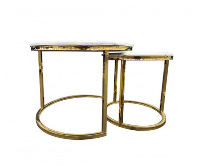 Nesting Style Coffee Table - White on Gold - 60cm/45cm