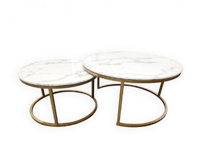 Nesting Style Coffee Table - White on Champagne Gold - 80cm/60cm