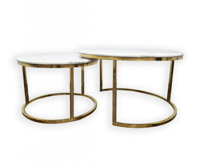 Nesting Style Coffee Table - White on Gold Stainless Steel - 80cm/60cm