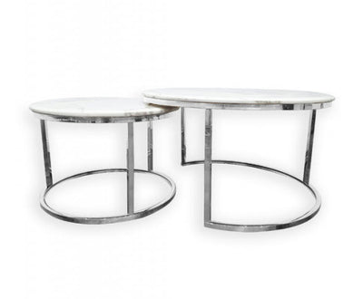Nesting Style Coffee Table - White on Silver Stainless Steel - 80cm/60cm
