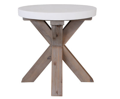 Stony 50cm Round Lamp Table with Concrete Top - White