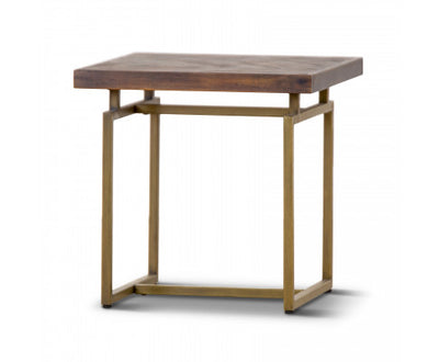 Tuberose Lamp Table 50cm Solid Acacia Wood Home Herringbone Parquet - Brown