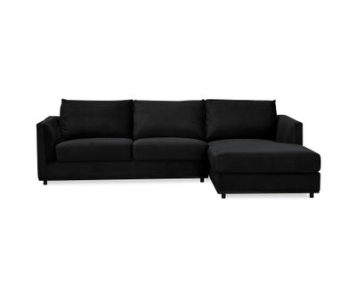 Kennedi 2 Seater Velvet Fabric Corner Sofa Lounge RHF Chaise - Black