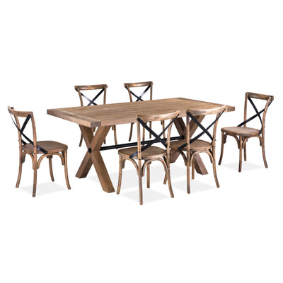 Woodland 7pc Set Dining Set 190cm Table Timber Wood 6 X-Back Chair Natural