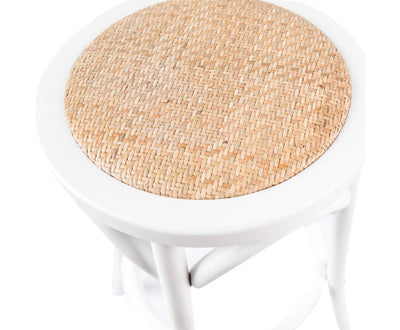 Aster Round Bar Stools Dining Stool Chair Solid Birch Timber Rattan Seat White
