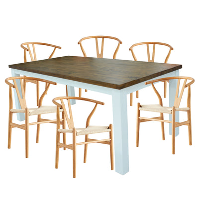 Norah 7pc Dining Set Table 180cm Solid Acacia Wood Natural Wishbone Chair