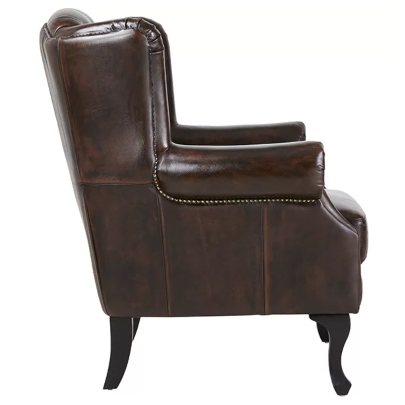 Max Chesterfield Winged Armchair Single Seater Sofa Genuine Leather Antique Brown