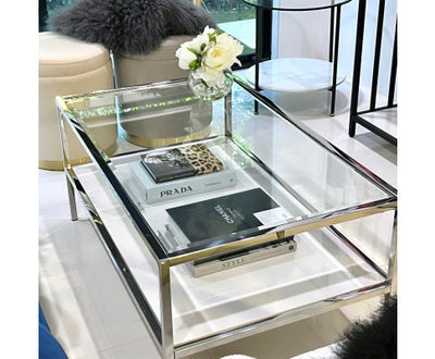 Interior Ave - Vogue Coffee Table - White Marble Stone & Glass