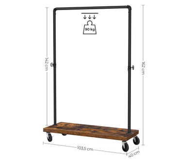 VASAGLE Industrial Pipe Style Rolling Garment Rack with Shoe Shelf