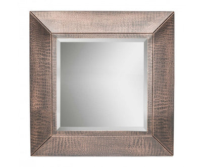 Square Wall Mirror with Croc Pattern Frame in Copper Finish