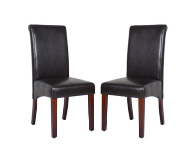 2x Wooden Frame Brown Leatherette Dining Chairs with Solid Pine Legs
