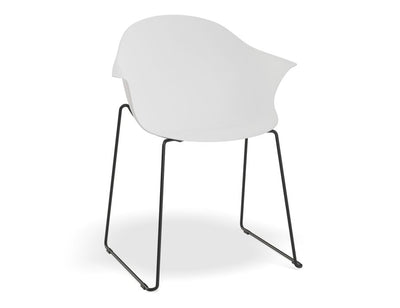 Pebble Armchair White with Shell Seat - Sled Base with Black Legs