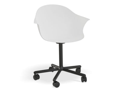 Pebble Armchair White with Shell Seat - Swivel Base with Castors