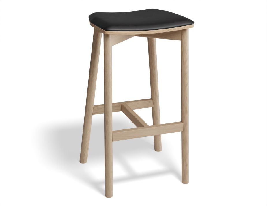 Andi Stool - Natural - Backless with Pad - 75cm Seat Height White Vegan Leather Seat