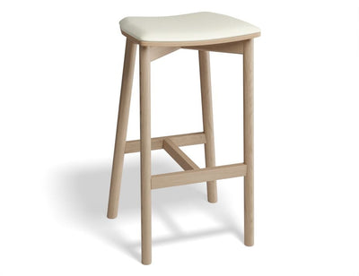 Andi Stool - Natural - Backless with Pad - 75cm Seat Height White Vegan Leather Seat