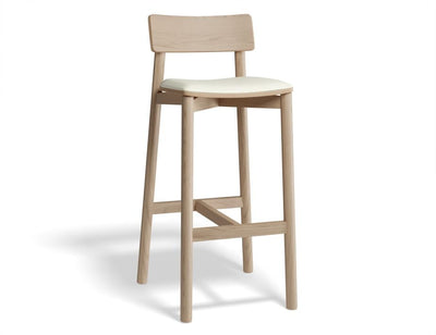 Andi Stool - Natural with Pad - 66cm Seat Height White Vegan Leather Seat Pad