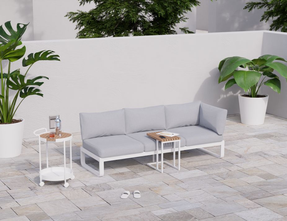 Fino Config A - Outdoor Modular Sofa in Matt White aluminium with Light Grey Cushions