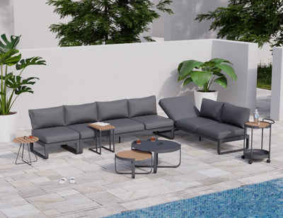 Fino Config F - Outdoor Modular Sofa with Matt Charcoal aluminium in Dark Grey Cushions