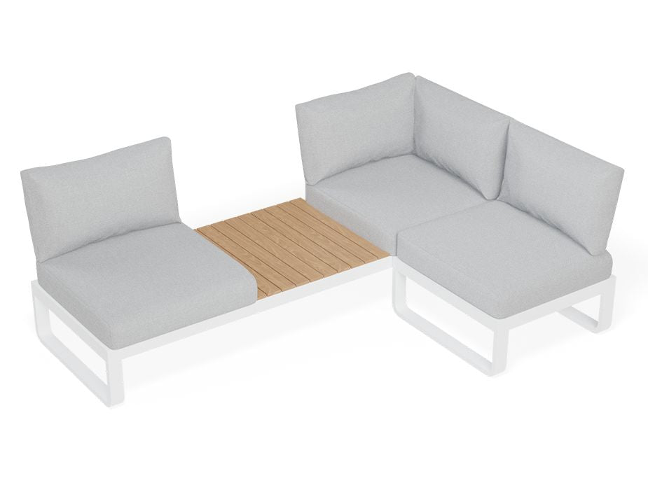 Fino Config D - Outdoor Modular Sofa in Matt White aluminium with Light Grey Cushions