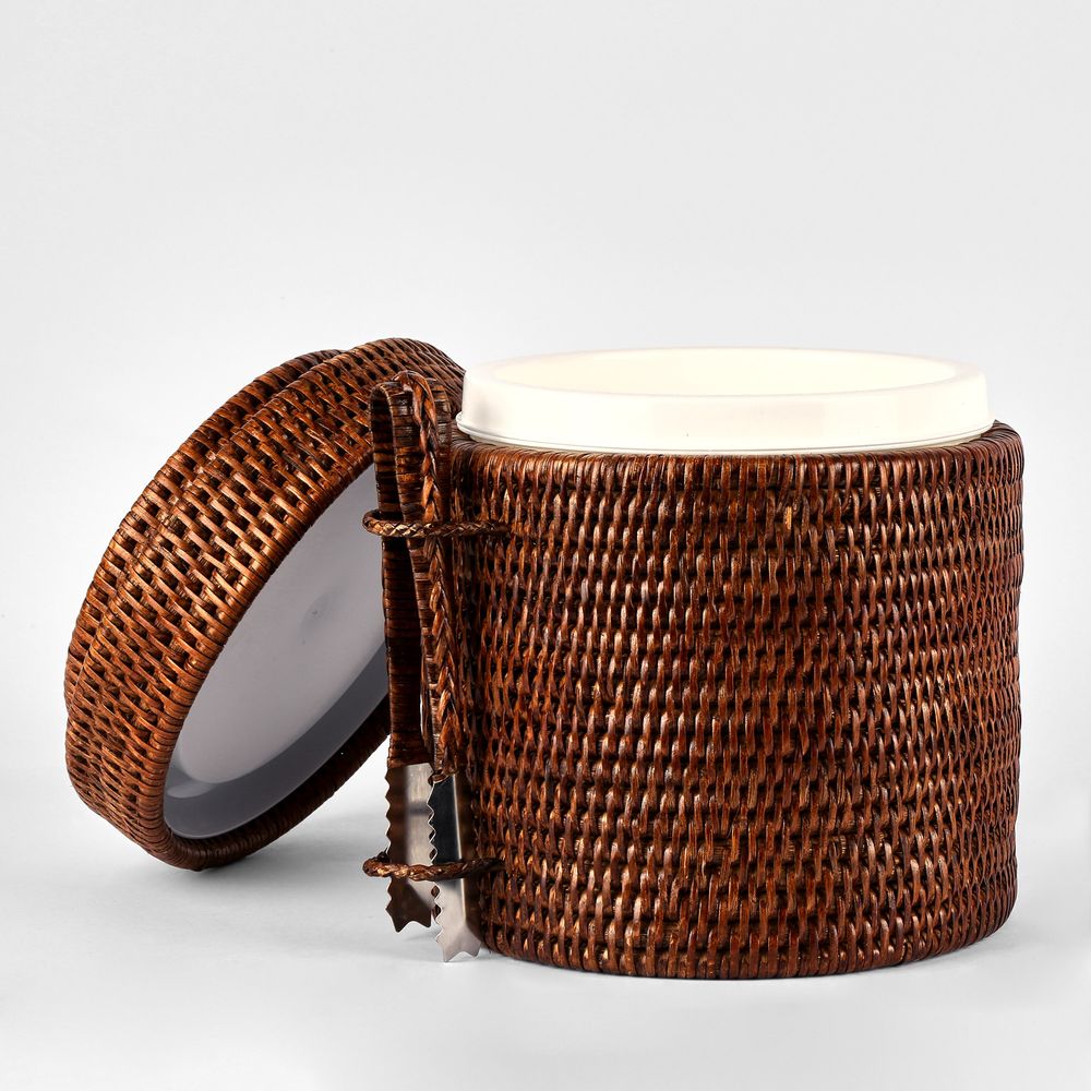 Paume Rattan Ice Bucket w Tong Antique Brown