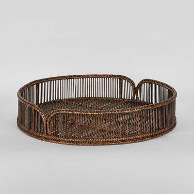 Luca Rattan Round Tray Set 2 Tray Antique Brown