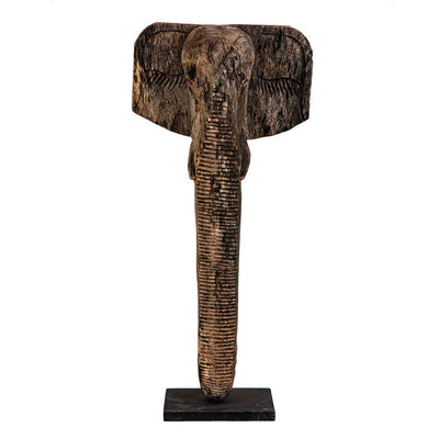 Wooden Elephant Head on Stand Dark Brown