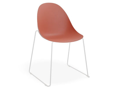 Pebble Chair Coral with Shell Seat - Sled Stackable Base - White