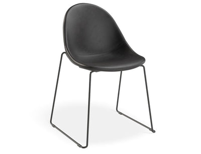 Pebble Chair Black Upholstered Vintage Seat - Sled Base - Black