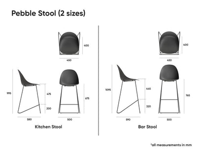 Pebble Blue Stool Shell Seat - Bar Stool 75cm Seat - Black Base