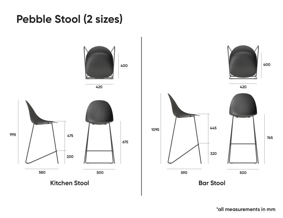 Pebble Fabric Anthracite Upholstered Stool - Bar Stool 75cm Seat Height