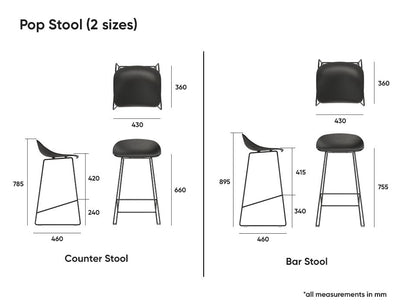 Pop Stool - Black Frame and Upholstered Vintage Tan Seat - 75cm Commercial Bar Height