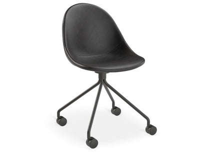Pebble Chair Black Upholstered Vintage Seat - Pyramid Fixed Base with Castors - Black