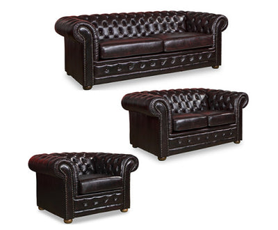 3+2+1 Seater Genuine Leather Upholstery Deep Quilting Pocket Spring Button Studding Sofa Lounge Set for Living Room Couch In Burgandy Colour