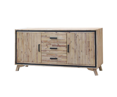 Buffet Sideboard in Silver Brush Colour with Solid Acacia & Veneer Wooden Frame Storage Cabinet with Drawers