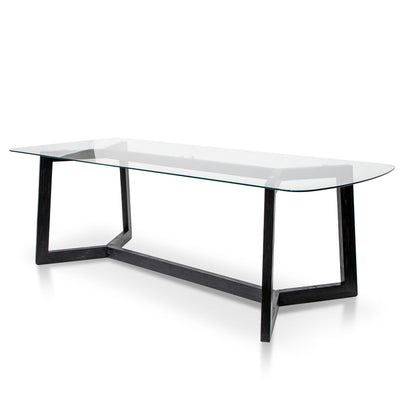 2.4m Dining Table - Glass Top with Black Base