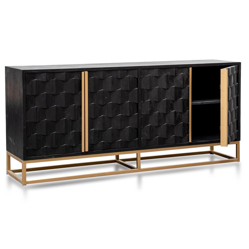1.78m Sideboard - Black Wood with Gold Handle