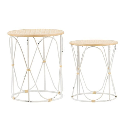 Set of 2 Bamboo Weave/Iron Side Tables