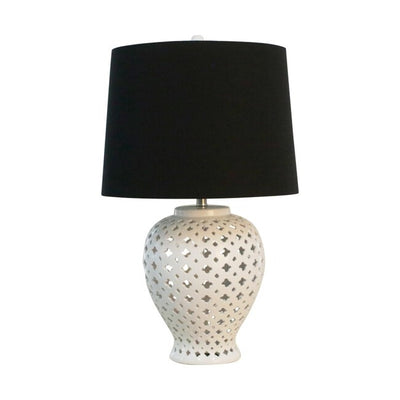 Lattice Tall White Table Lamp w/Black Shade