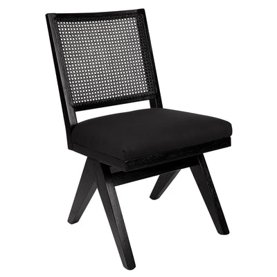 The Imperial Black Rattan Dining Chair - Black Linen
