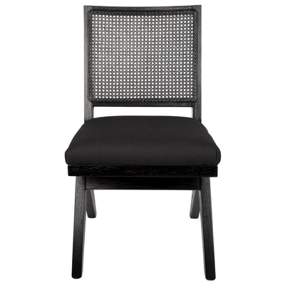 The Imperial Black Rattan Dining Chair - Black Linen
