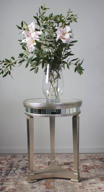 Mirrored Pedestal Round Side Table Antiqued Ribbed