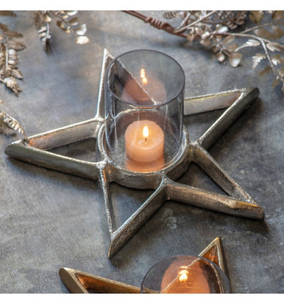 Star Candle Holder Silver 260x260x110mm