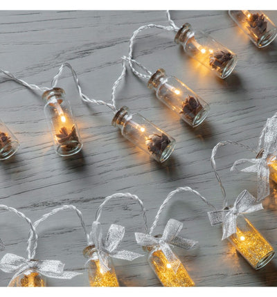 Sally 10 LED String with Pinecones in Jars