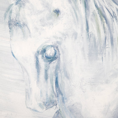 White Stallion Left Hand Facing Oil On Canvas Painting