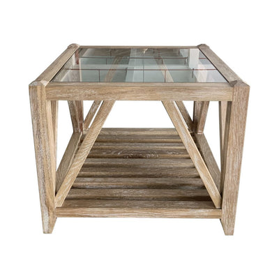 Bennett Glass Top Side Table White Washed Oak